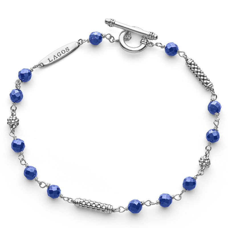 Lagos Sterling Silver Caviar Icon Pigtail Ultramarine Ceramic Beaded Bracelet