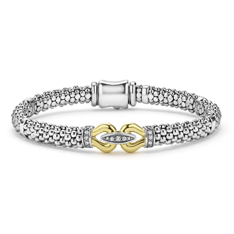 Lagos Derby Two-Tone Caviar Buckle Diamond Bracelet