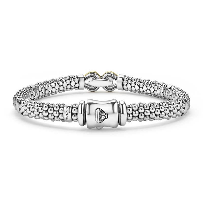 Lagos Derby Two-Tone Caviar Buckle Diamond Bracelet