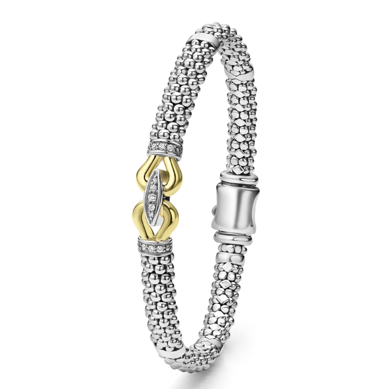 Lagos Derby Two-Tone Caviar Buckle Diamond Bracelet