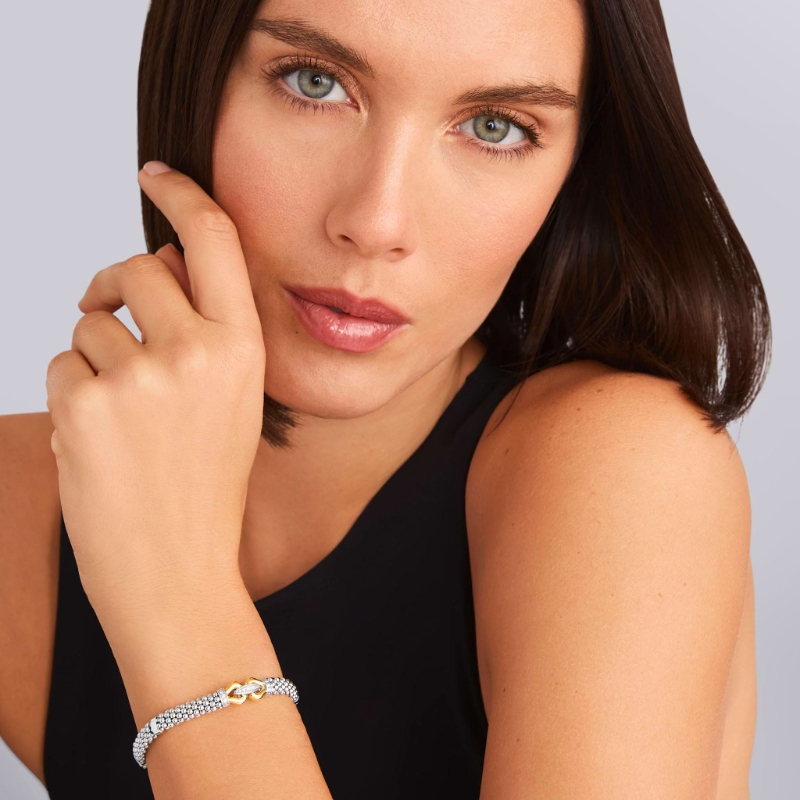 Lagos Derby Two-Tone Caviar Buckle Diamond Bracelet