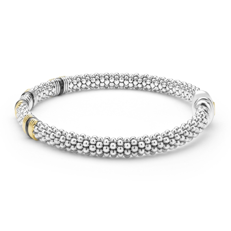 Lagos Black Caviar Two-Tone Black Ceramic Station Diamond Bracelet