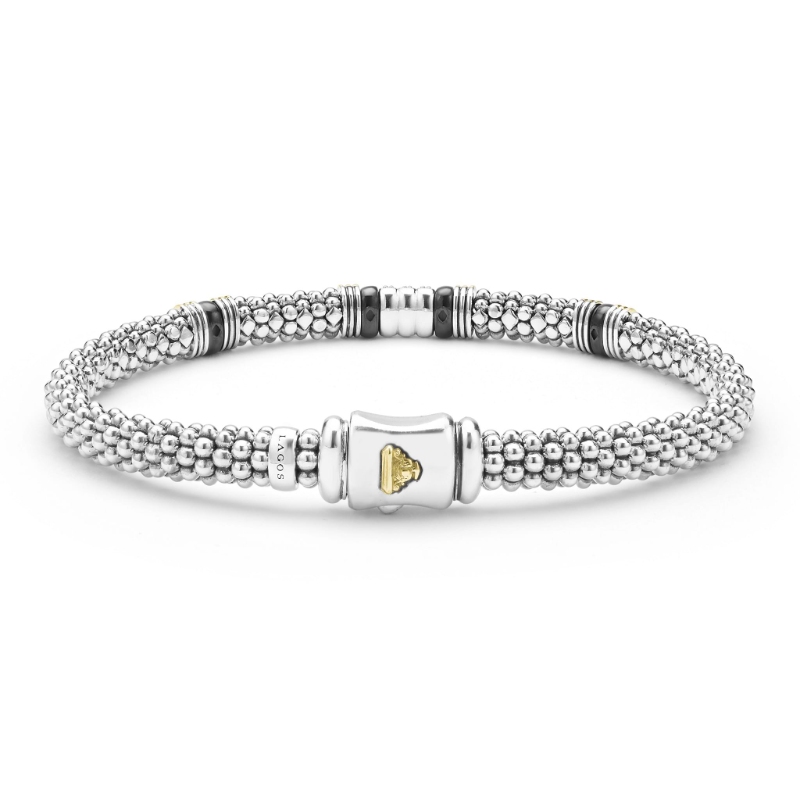 Lagos Black Caviar Two-Tone Black Ceramic Station Diamond Bracelet