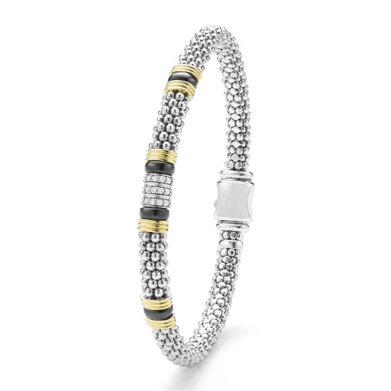 Lagos Black Caviar Two-Tone Black Ceramic Station Diamond Bracelet