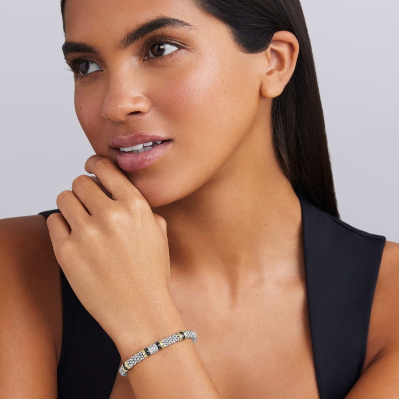 Lagos Black Caviar Two-Tone Black Ceramic Station Diamond Bracelet