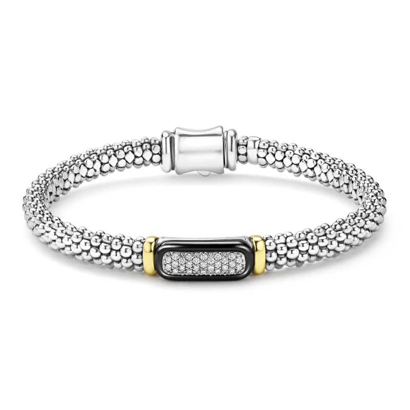 Lagos Black Caviar Two-Tone Black Ceramic Diamond Caviar Bracelet