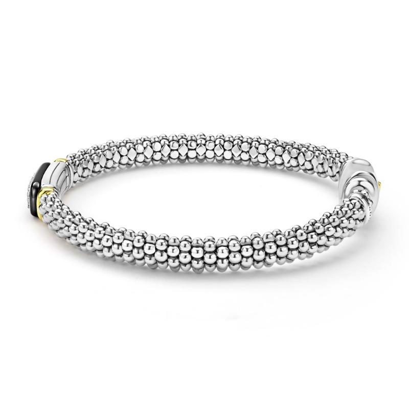 Lagos Black Caviar Two-Tone Black Ceramic Diamond Caviar Bracelet