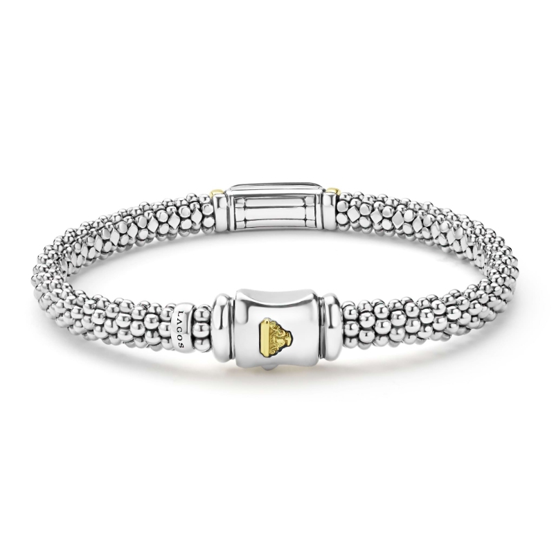 Lagos Black Caviar Two-Tone Black Ceramic Diamond Caviar Bracelet