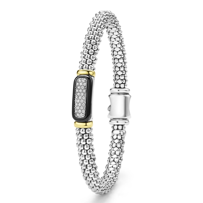 Lagos Black Caviar Two-Tone Black Ceramic Diamond Caviar Bracelet