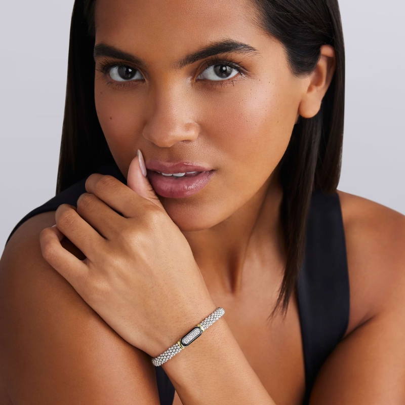 Lagos Black Caviar Two-Tone Black Ceramic Diamond Caviar Bracelet