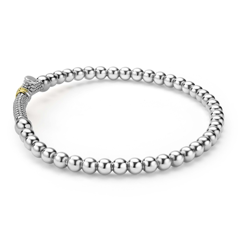 Lagos Signature Caviar Two-Tone Caviar Cross Stretch Bracelet