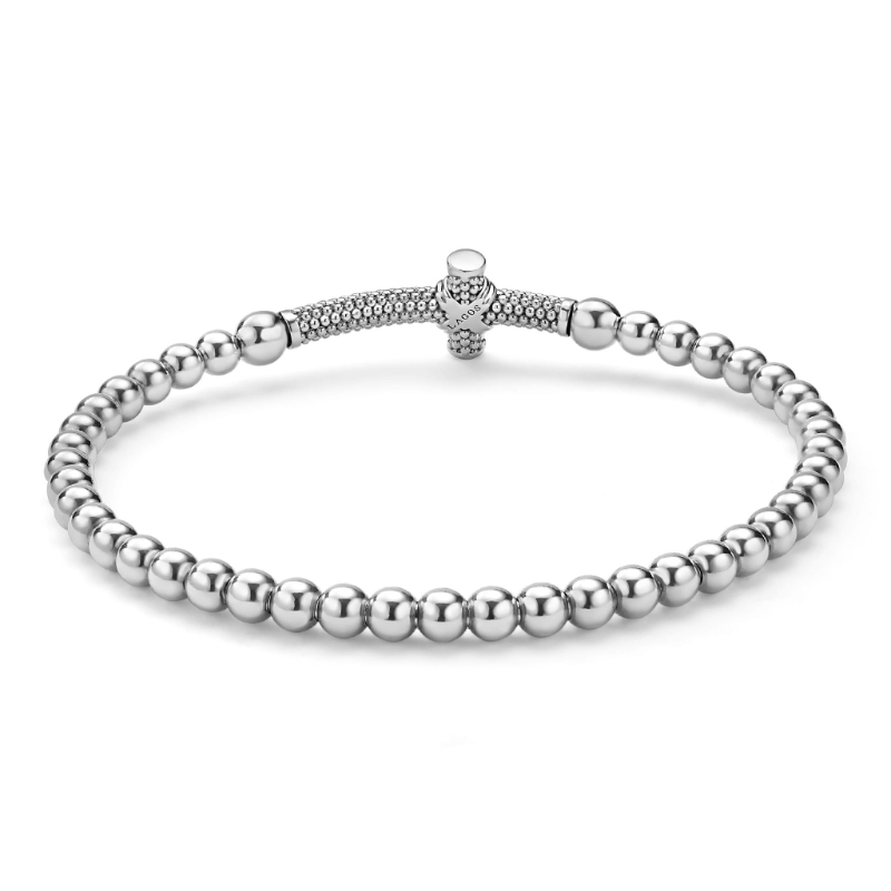 Lagos Signature Caviar Two-Tone Caviar Cross Stretch Bracelet