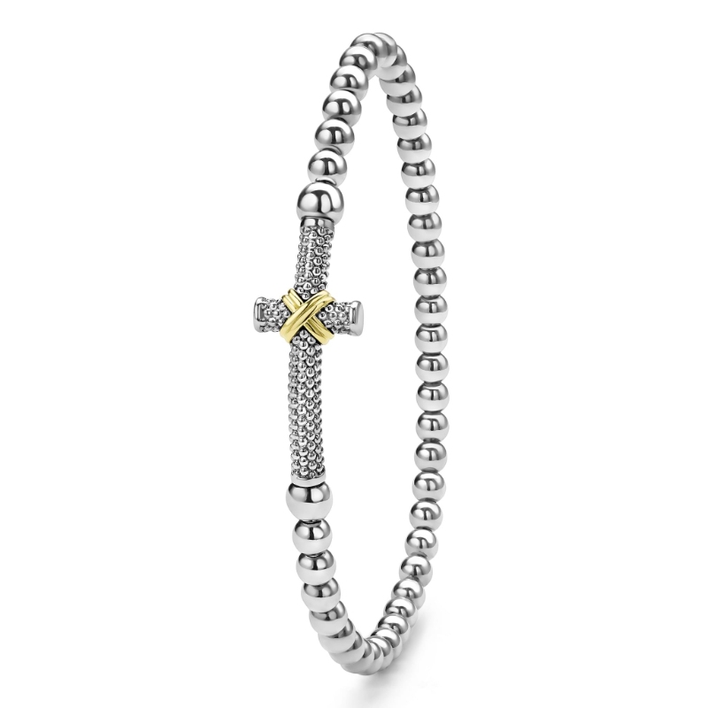 Lagos Signature Caviar Two-Tone Caviar Cross Stretch Bracelet