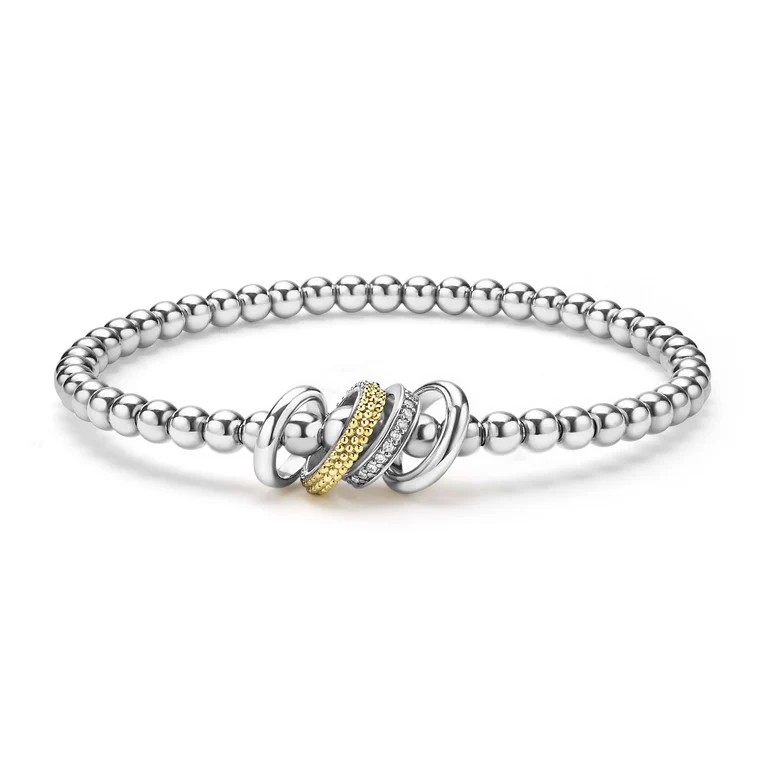 Lagos Caviar Lux 4mm Two-Tone Four Ring Stretch Bracelet