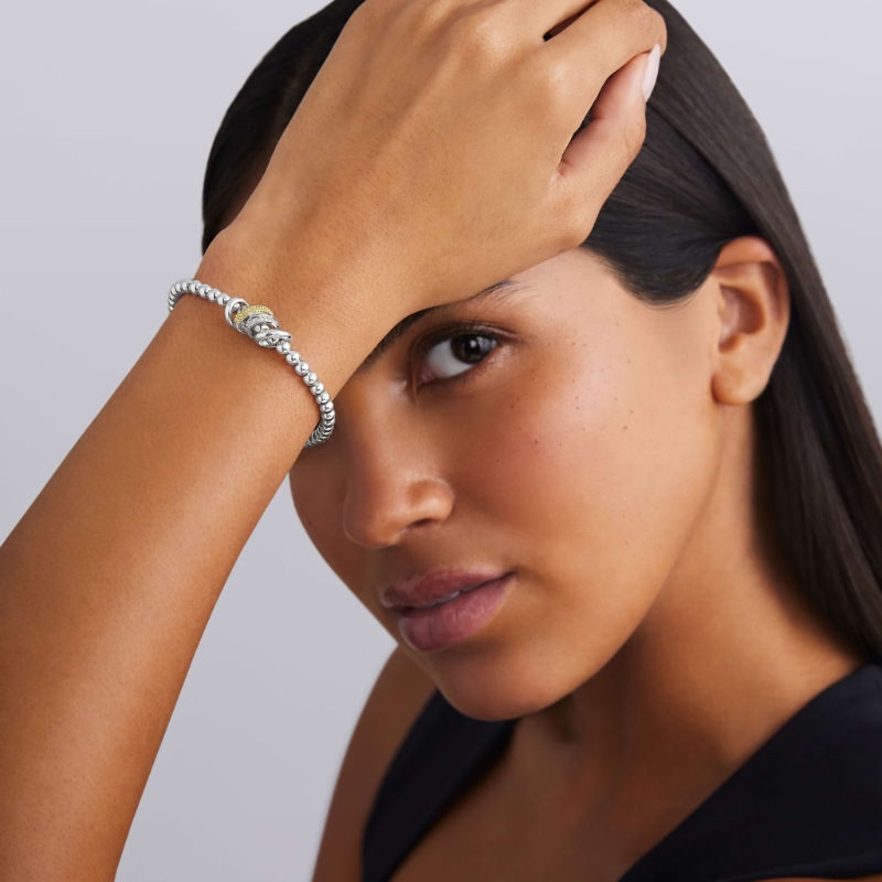 Lagos Caviar Lux 4mm Two-Tone Four Ring Stretch Bracelet