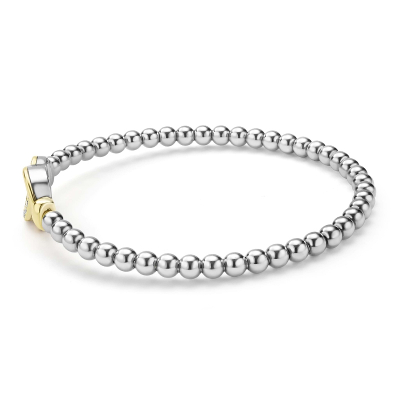 Lagos Signature Caviar 4mm Two-Tone Interlocking Stretch Bracelet