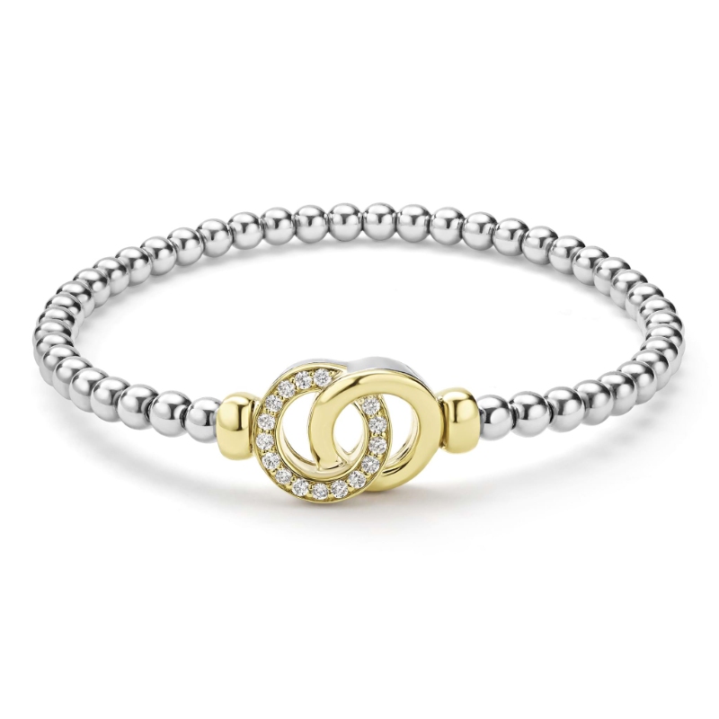 Lagos Signature Caviar 4mm Two-Tone Interlocking Stretch Bracelet