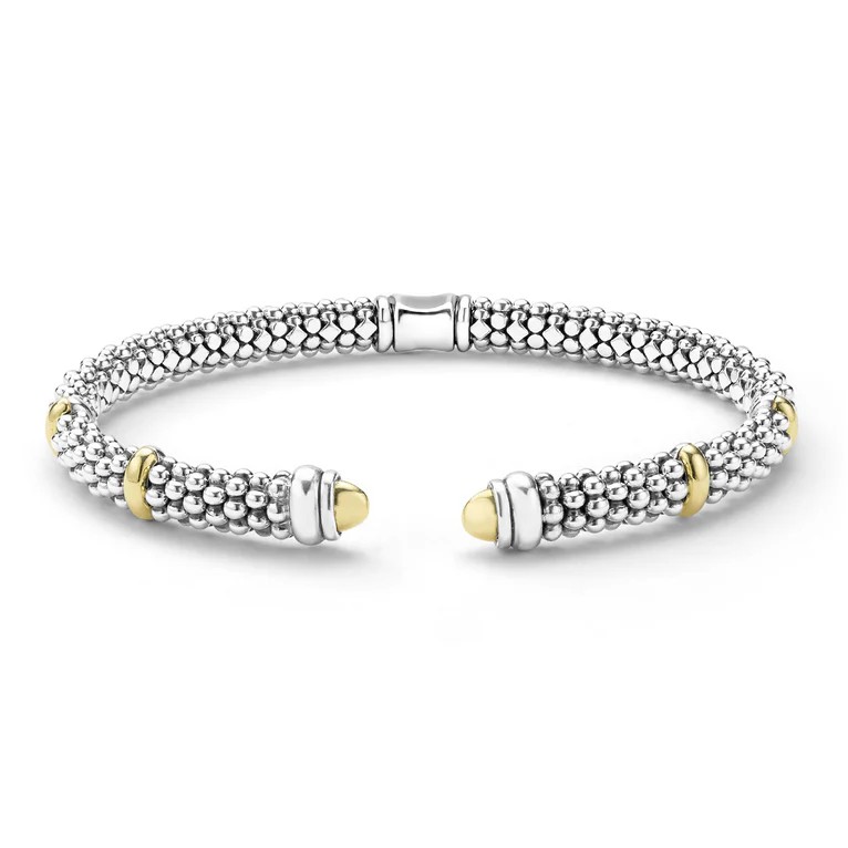 Lagos Signature Caviar 5mm Two-Tone Caviar Versa Torque Bracelet