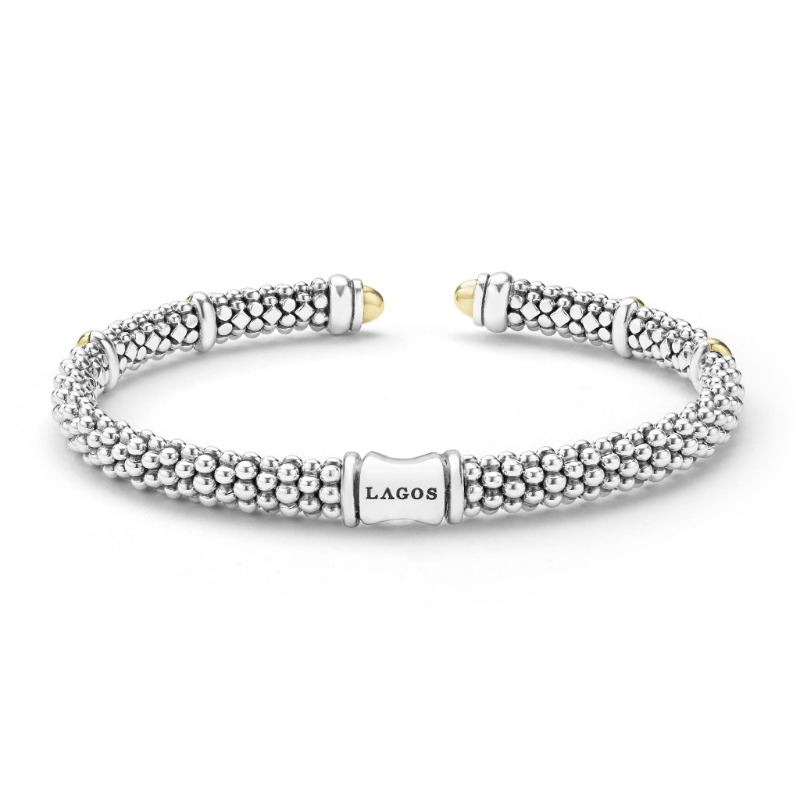 Lagos Signature Caviar 5mm Two-Tone Caviar Versa Torque Bracelet