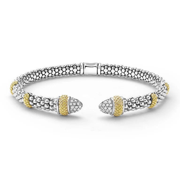 Lagos Caviar Lux 5mm Two-Tone Caviar Diamond Versa Torque Bracelet