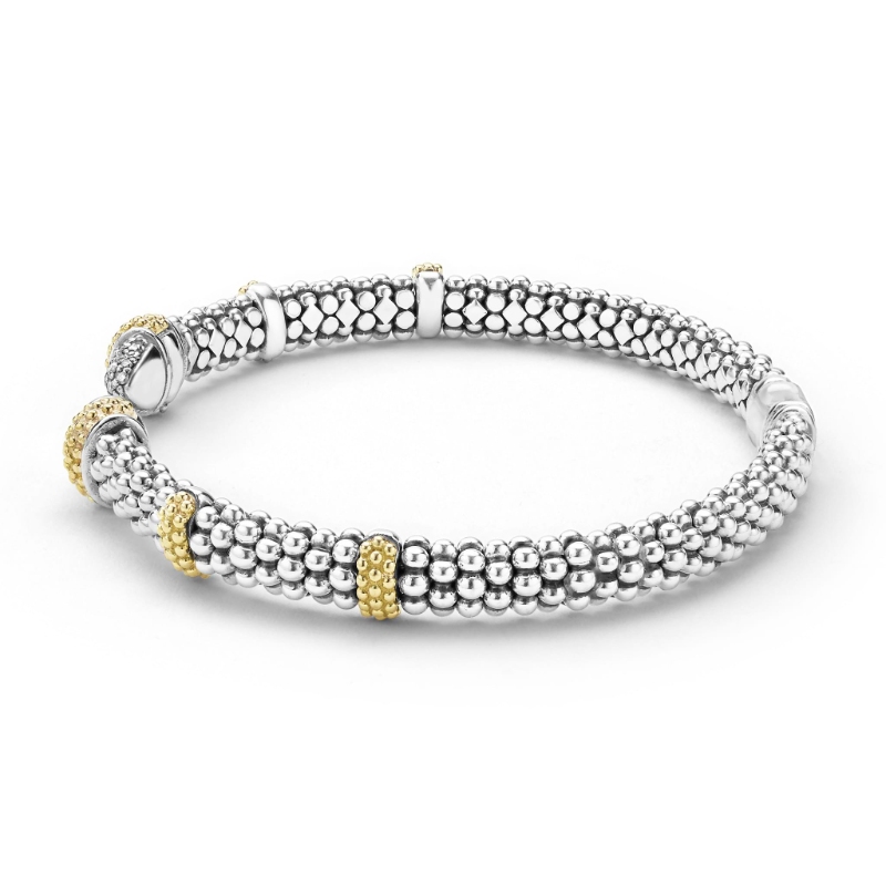 Lagos Caviar Lux 5mm Two-Tone Caviar Diamond Versa Torque Bracelet