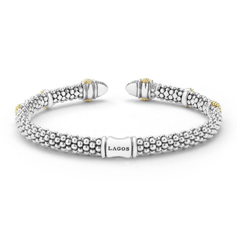 Lagos Caviar Lux 5mm Two-Tone Caviar Diamond Versa Torque Bracelet