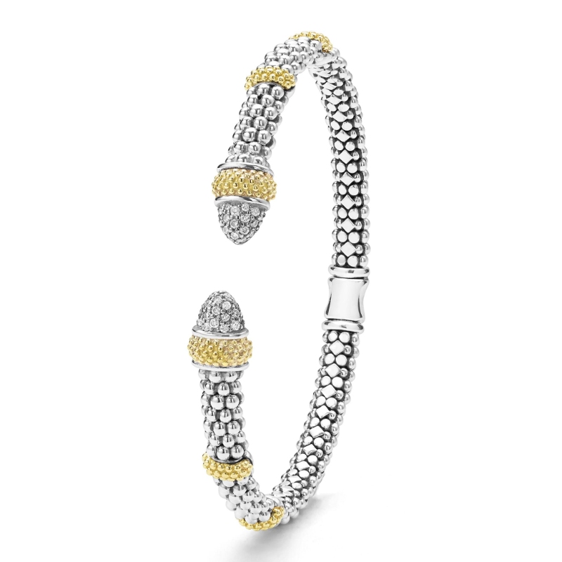 Lagos Caviar Lux 5mm Two-Tone Caviar Diamond Versa Torque Bracelet