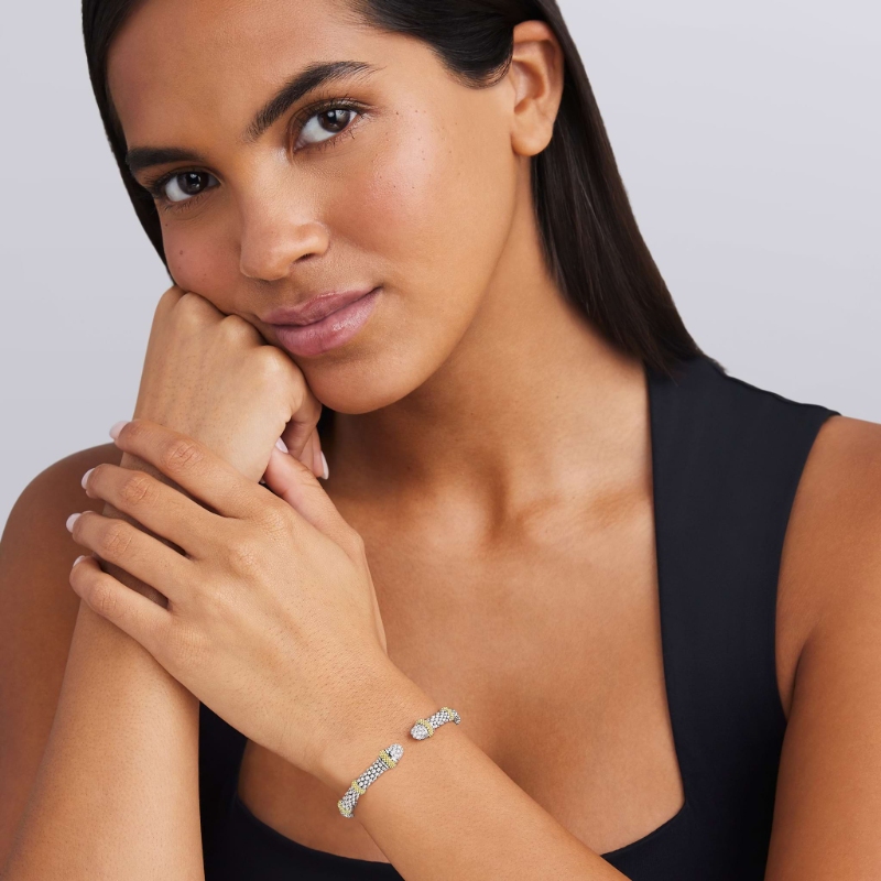 Lagos Caviar Lux 5mm Two-Tone Caviar Diamond Versa Torque Bracelet