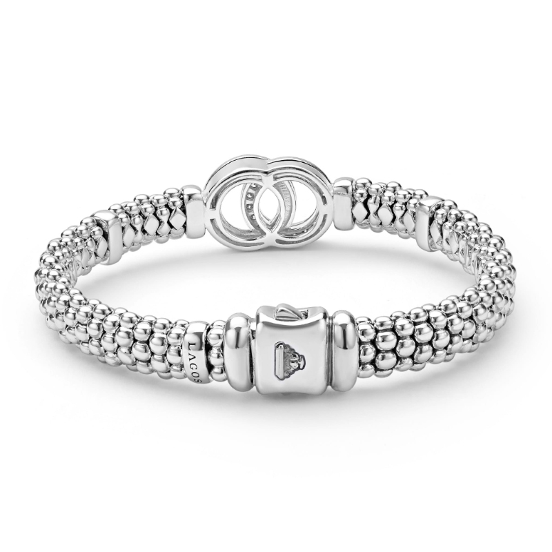 Lagos Signature Caviar 9Mm Interlocking Caviar Bracelet In Sterling Silver With Diamonds Weighing Approx. 0.39 Carat Total Weight, Size M(7)