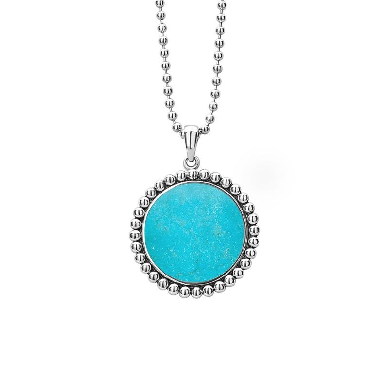 Lagos Sterling Silver Maya Turquoise Circle Pendant Necklace