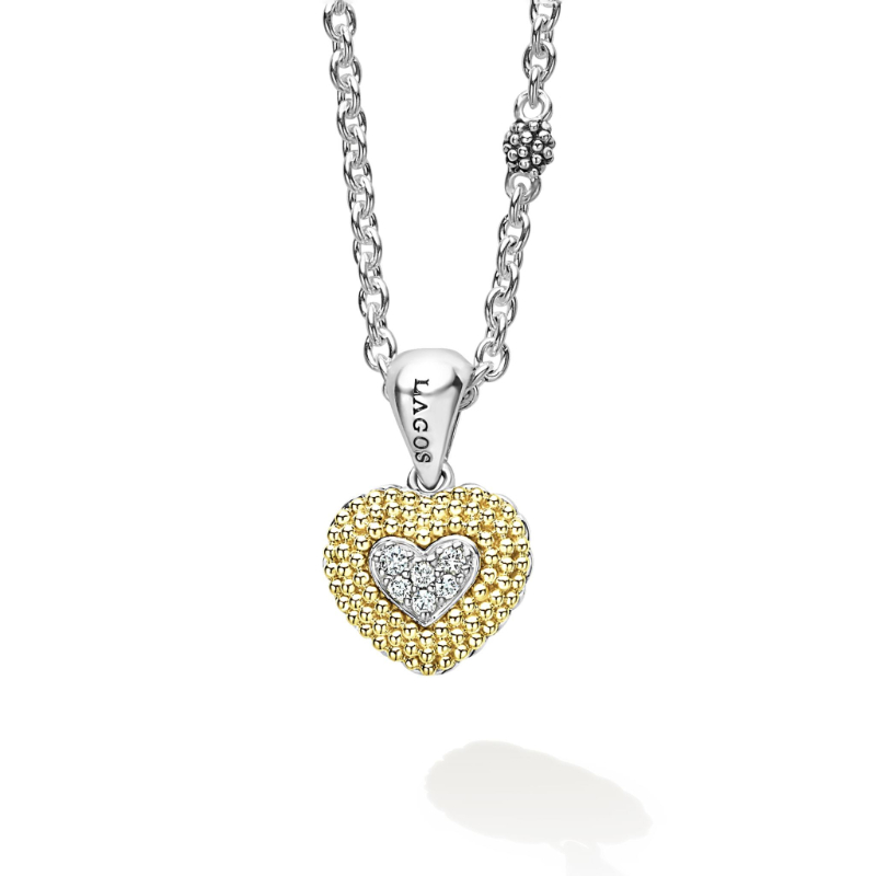 Lagos Sterling Silver And 18K Yellow Gold Caviar Lux Heart Pendant Necklace