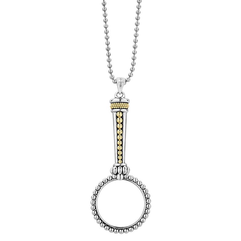 Lagos Sterling Silver And 18K Yellow Gold Signature Caviar Beaded Magnifying Glass Pendant Necklace