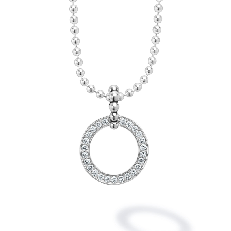 Lagos Sterling Silver Caviar Spark Large Diamond Circle Pendant Necklace