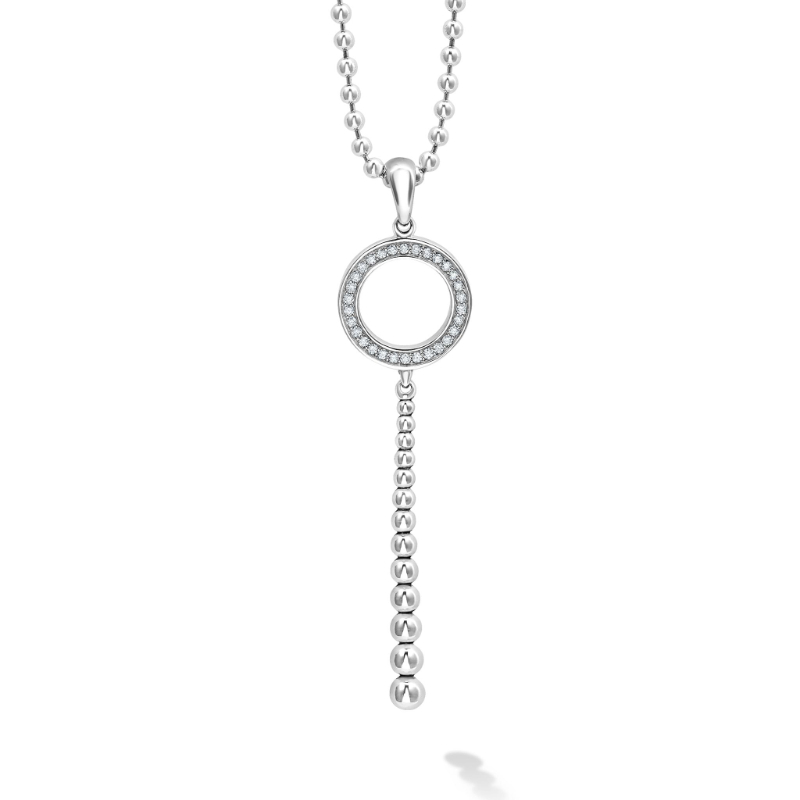 Lagos Sterling Silver Caviar Spark Diamond Circle Drop Pendant Necklace