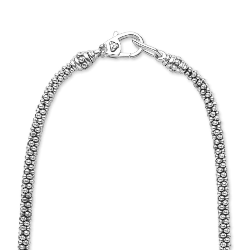 Lagos Signature Caviar 41X17Mm Interlocking Caviar Pendant Necklace In Sterling Silver With Diamonds Weighing Approx. 0.44 Carat Total Weight, 16