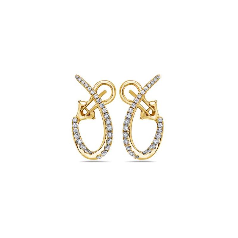 18K Yellow Gold 24Mm Oval Diamond Twisted Hoop Earrings