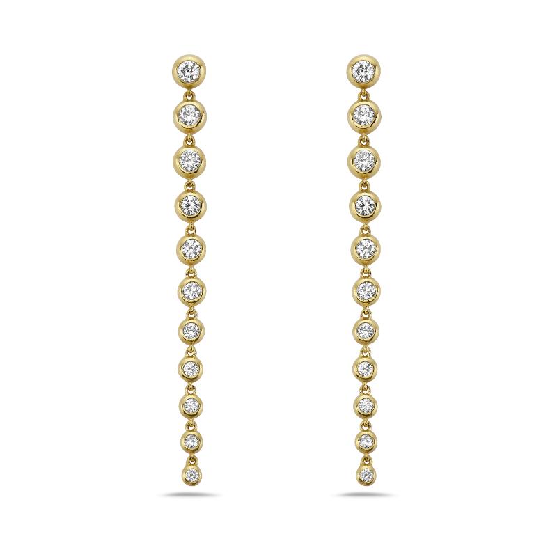 18K Yellow Gold Bubble 50Mm Diamond Bezel Drop Earrings With 22 Round Diamonds Weighing 0.98 Carat Total Weight