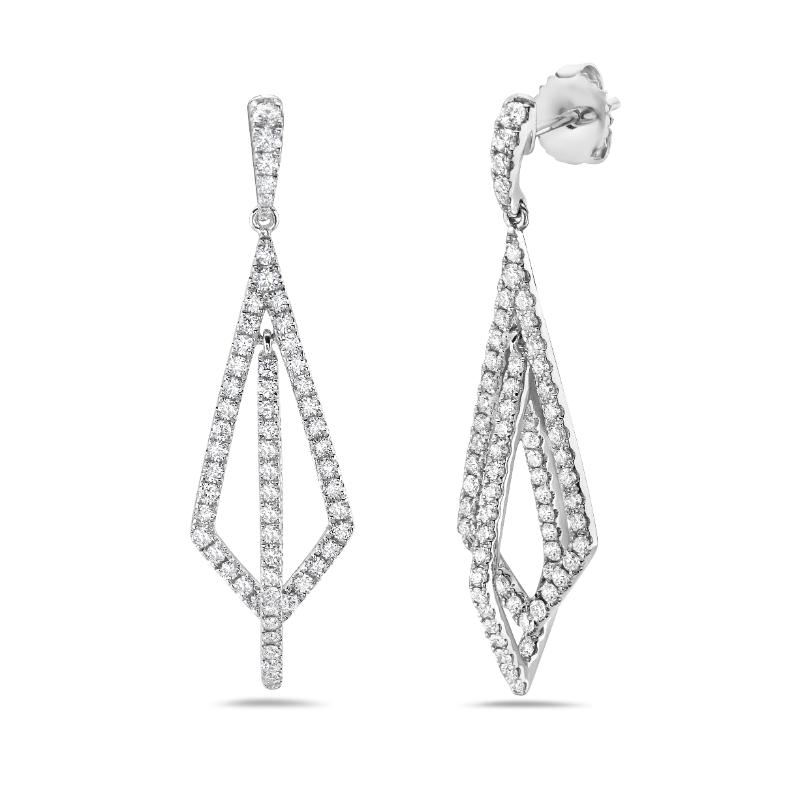 18K White Gold Rhodium Plated Geometric Dangle Earrings