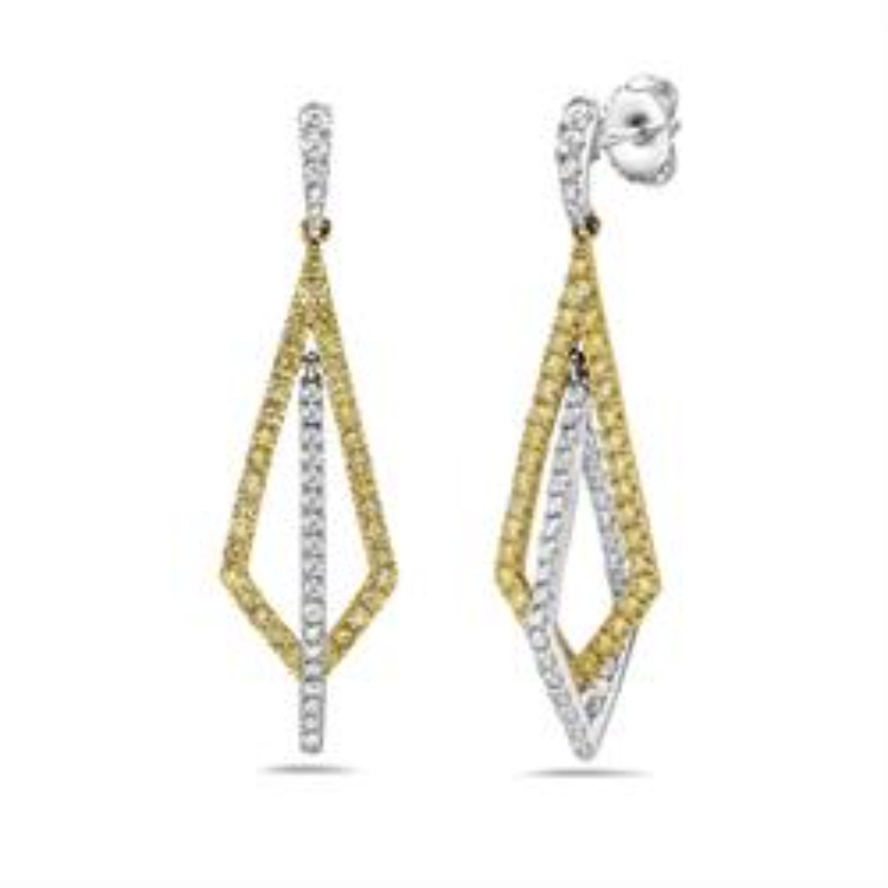 18K White Gold Rhodium Plated Geometric Dangle Earrings