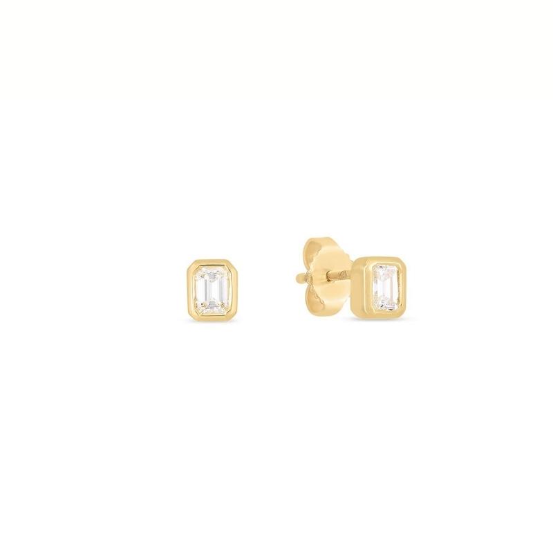 Roberto Coin 18K yellow gold Classic Diamond emerald cut bezel set stud earrings with 2 emerald cut diamonds weighing 0.35 carat total weight