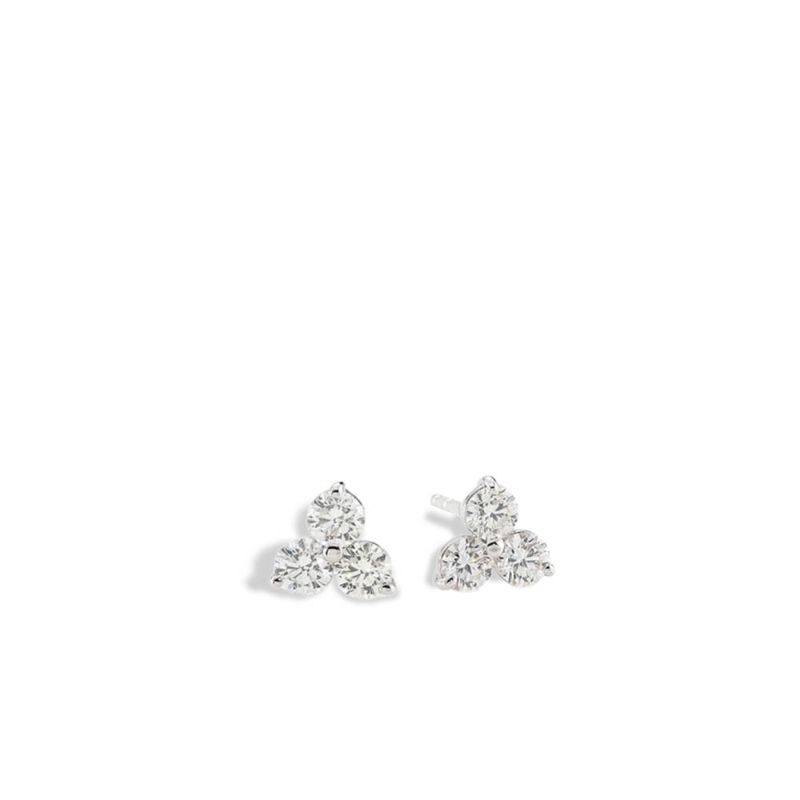 Roberto Coin 18K yellow gold Perfect Diamond 3 stone cluster stud earrings with 6 round diamonds weighing 0.55 carat total weight