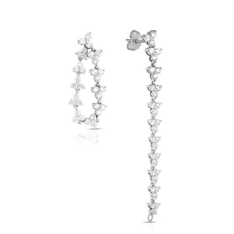Roberto Coin 18K white gold rhodium plated Classic Diamond convertible flower diamond earrings with round diamonds weighing 1.88 carats total weight