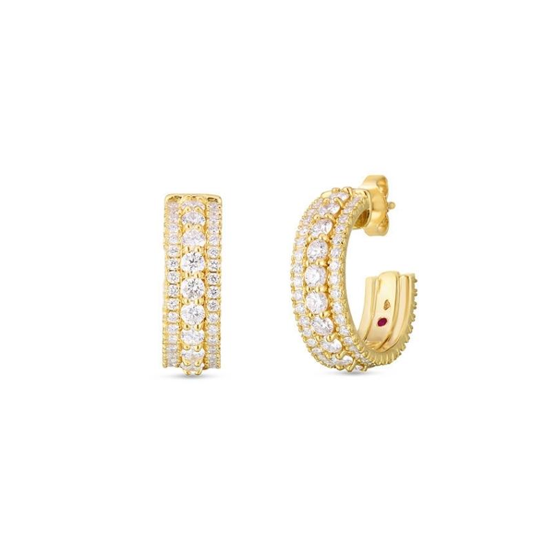 Roberto Coin 18K Yellow Gold Siena 3 Row Diamond Hoop Earrings