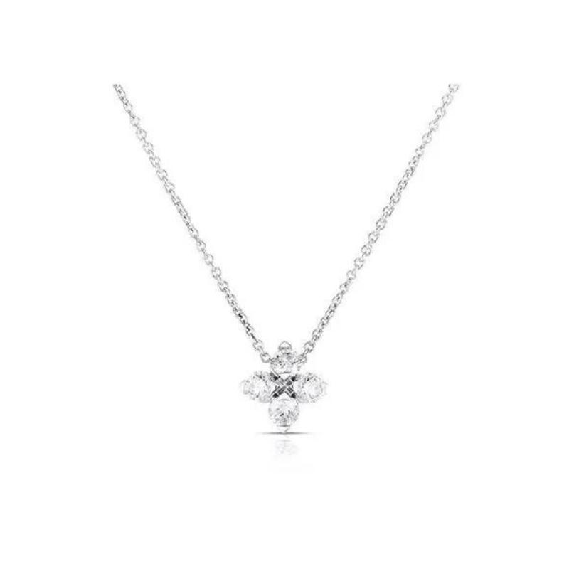 Roberto Coin 18K White Gold Love In Verona Small Diamond Flower Necklace