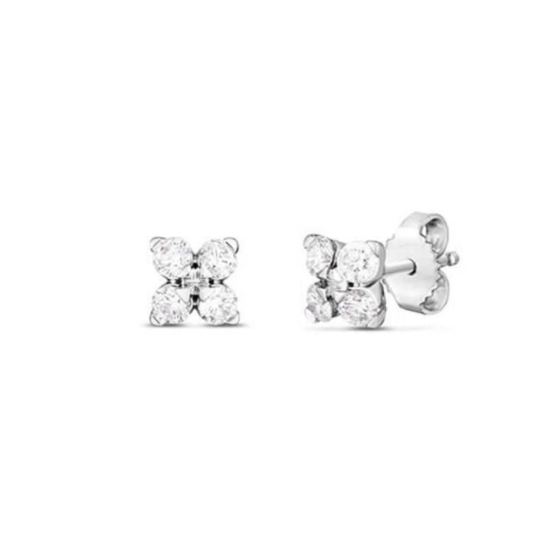 Roberto Coin 18K White Gold Love In Verona Small Diamond Flower Stud Earrings