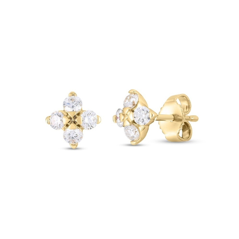 Roberto Coin 18K Yellow Gold Love In Verona Small Diamond Flower Studs