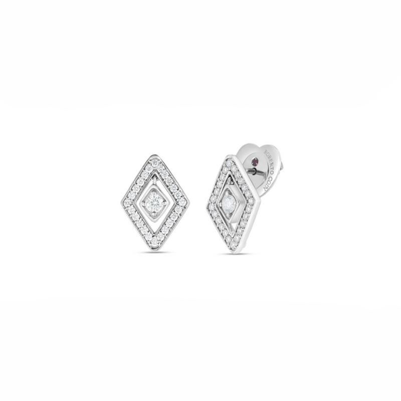 Roberto Coin 18K White Gold Rhodium Plated Lozenge Diamond Stud Earrings