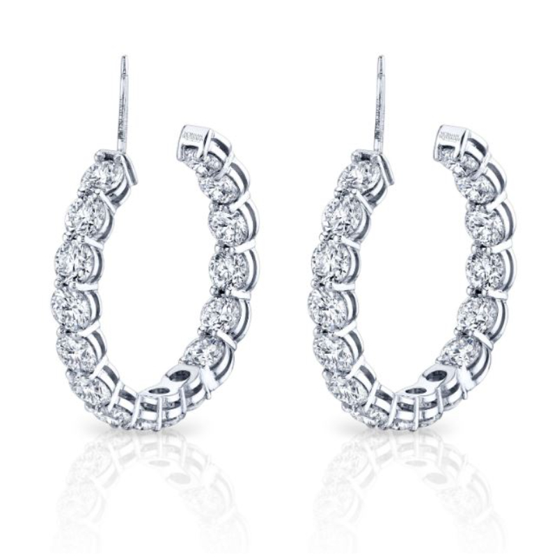 Norman Silverman 18K White Gold Rhodium Plated Diamond Hoop Earrings