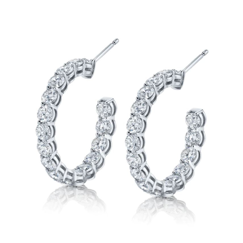 Norman Silverman 18K White Gold Rhodium Plated Diamond Hoop Earrings