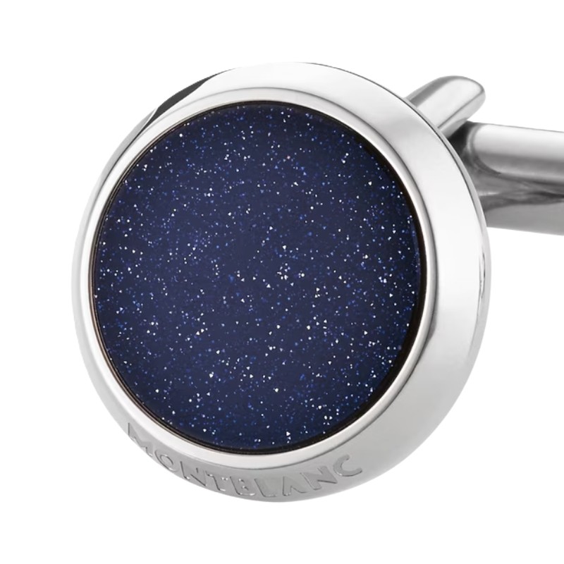 Montblanc Meisterstuck Cufflinks In Stainless Steel With Blue Goldstone Inlay